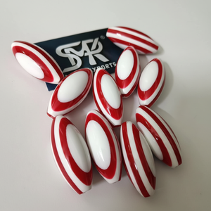 Perles d'ange ovales en résine rouge et blanche de qualité supérieure, écologiques, lisses, polies et striées pour la création de bijoux DIY, bracelets et colliers - Product Image 1