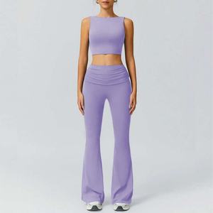 Ensemble de yoga deux pièces pour femmes : Gilet de fitness Pilates européen et américain et pantalon long évasé uni - Product Image 6