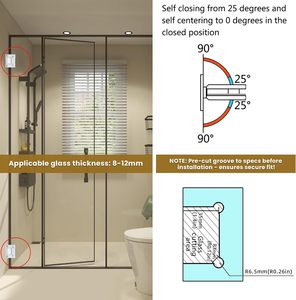Bisagras Plegables de Acero Inoxidable para Puerta de Ducha de Vidrio, Tornillos Ocultos con Cubierta, Herrajes para <span class=keywords><strong>Mampara</strong></span> de Ducha y <span class=keywords><strong>Bañera</strong></span> - Product Image 5