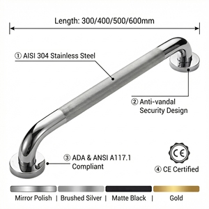 Maniglia di Sicurezza Dritta in Acciaio Inox 304, Montaggio a <span class=keywords><strong>Parete</strong></span>, Antiscivolo, <span class=keywords><strong>per</strong></span> Bagno, Doccia, Ospedale, Conforme ADA, <span class=keywords><strong>per</strong></span> Anziani e Disabili - Product Image 3