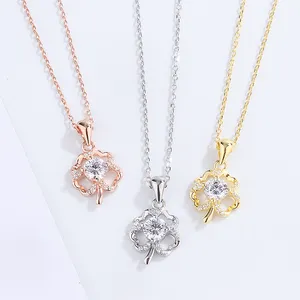 New 925 Sterling Silver Cute 18k Gold Plated 4 Leaf Clover Flower Pendant Women's Necklace Jewelry