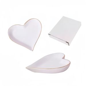 Logotipo personalizado de alta calidad de cerámica en forma de corazón Placa de joyería bandeja de plato de baratija con borde dorado para exhibición de joyería - Product Image 1