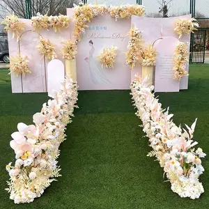 Autunno artificiale matrimonio fiore angolo appendere arco decorazione della parete evento banchetto centrotavola organizzare strada piombo floreale Delphinium