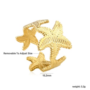 Anillos de Moda Chapados en Oro de 18K, Joyería Geométrica de Acero Inoxidable, Anillos Abiertos Anchos y Gruesos con Estrella de Mar Estilo Océano Personalizados para Mujer - Product Image 2