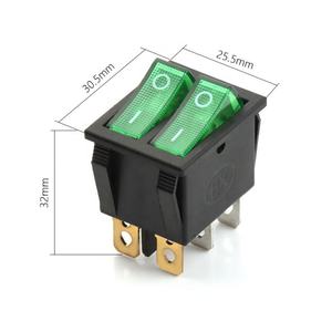 Interrupteur à bascule 250 V CA 16 A T100 55 KCD4 2 voies avec lampe rouge et verte, 6 broches, double interrupteur à bascule 2 positions JK 932 pour bateau - Product Image 2