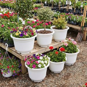 Maceta Grande y Resistente de Plástico Blanco, Material PP, Diseño de Borde Ancho con Orificio de Drenaje para Decoración de Plantas en Exteriores, Tamaño 600 - Product Image 1