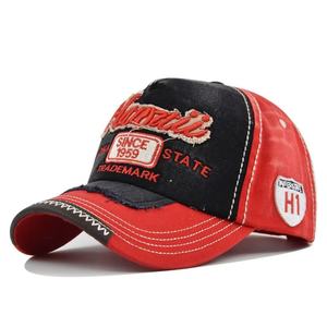 Street style baseball cap with 3D embroidery washed color blocked distressed finish unisex versatile and customizable logo - Product Image 1
