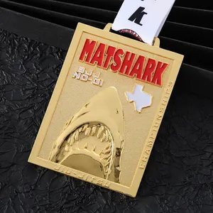 Medalha de ouro jiu jitsu competição personalizada, design de tubarão em 3d