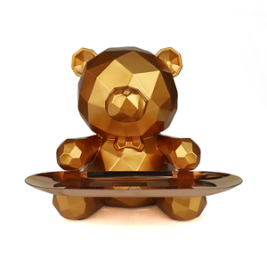 Creativo geometrico piccolo orso serbatoio di stoccaggio in metallo vassoio resina animale statua per la decorazione della casa e lo stoccaggio figura animale - Product Image 1