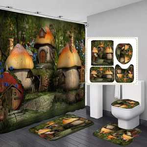 Venta al por mayor Cortina de ducha con alfombras 4 Uds para baño de 3D impreso de baño cortinas de ducha - Product Image 3