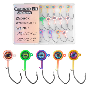 25 pezzi di giga Crappie con giga da pesca con occhi 3D 1/32 1/16 1/8OZ giga da pesca teste ami verme per spigola da trota - Product Image 1