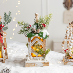 Wooden <b>Christmas</b> <b>Lantern</b> Set with LED Light, Distressed White Farmhouse <b>Lanterns</b> with Snow Effect for Mantel Tabletop Decor - Product Image 2