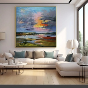 Peinture murale contemporaine texturée, paysage carré abstrait, peinture à l'huile fantastique sur toile pour la maison et la galerie - Product Image 4