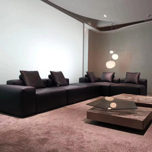 Juego de sofá seccional en forma de L de cuero genuino de lujo moderno Asiento reclinable con mechones de alta calidad para el hogar para la vida del apartamento - Product Image 1