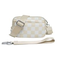 Tas dompet kotak-kotak baru, tas pinggang pemegang kartu, tas selempang bisa disesuaikan, dompet gelang kotak-kotak