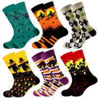 Chaussettes amusantes pour Halloween, chaussettes en coton jacquard haute densité 200N, chaussettes de fête avec motifs sorcière, araignée, maison hantée, chaussettes cadeaux pour Halloween