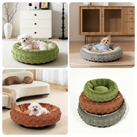 Coussin rond pour animaux de compagnie, style donut, plissé, pour un sommeil profond, chaud et confortable, pour petits chiens, toutes saisons