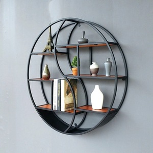 Étagère murale en <span class=keywords><strong>fer</strong></span> forgé de style européen pour <span class=keywords><strong>salon</strong></span>, bibliothèque, cloison décorative, présentoir circulaire - Product Image 2