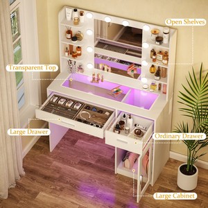 Ensemble <span class=keywords><strong>de</strong></span> coiffeuse moderne en bois blanc avec miroir LED coloré et éclairage, meubles <span class=keywords><strong>de</strong></span> chambre à coucher, coiffeuse antique - Product Image 3