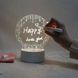 Lampe de nuit LED pour bricolage Tableau d'affichage lumineux acrylique Message Note Planche à dessin Veilleuse USB effaçable Cadeau d'anniversaire pour enfants