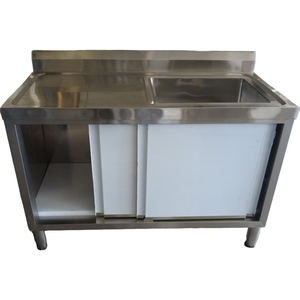 VICTORY KITCHEN Évier industriel à cuvette unique Évier de poste de travail en acier inoxydable avec armoire avec porte coulissante pour hôpital - Product Image 1