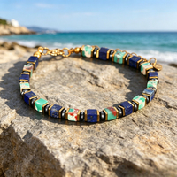 Pulsera de cuentas geométricas TeoWaki con lapislázuli natural y piedra imperial verde oscuro, joyería de piedra bicolor para adultos