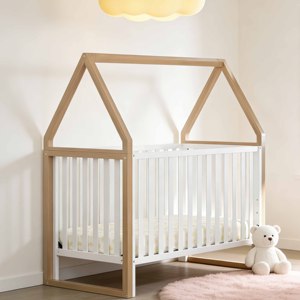 Cuna de Madera en Forma de Casa, Estilo Nórdico, Cama de Bebé de 2 Tonos, Altura Ajustable, Cuna Segura para Recién Nacidos - Product Image 3