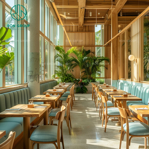 Banco largo de terciopelo con marco de madera de roble cuadrado nórdico, juego de muebles para cafetería y restaurante, silla y mesa para cafetería - Product Image 3
