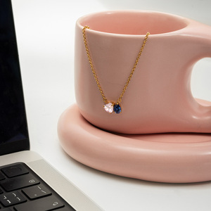 Collar con colgante de circonita en forma de corazón, engaste de garra de acero inoxidable de 18K, diseño de joyería para mujer, regalo. - Product Image 4