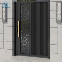 Porte d'entrée blindée à feuille unique, sculptée à l'extérieur, avec poignée bicolore, pour résidence moderne auto-construite