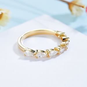 Anillos de Oro Amarillo de 10K, 14K y 18K con Piedras Preciosas para Mujer, Personalizados con Moissanita en Forma de Gota de Agua, Solitario, Eternidad, Banda Completa para Compromiso - Product Image 3