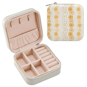 Hawaiian Portable Custom Design Small Travel <b>Case</b> <b>Earrings</b> Storage Box Leather PU Jewelry Box for Storage With Ring Slot - Product Image 1