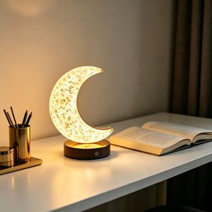 Romantic Moon Shape LED Table <b>Lamp</b> USB Rechargeable <b>Touch</b> Control 3D Crystal Night Light for Bedroom Decor & Gift - Product Image 6