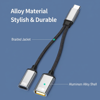 Adaptador USB-C de Carga Rápida PD de 60W, Divisor OTG Multipuerto Trenzado de 15cm, Compatible con Computadoras, Tablets y Cámaras