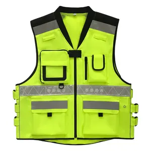 High visibility security guard vest with pockets reflector jacket cloth led lights safety reflective vest with logo