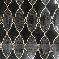 Tuiles de mosaïque en marbre noir et or de luxe, faciles à nettoyer, prix d'usine, vente chaude en Chine, pour carrelage de cuisine, vente en gros
