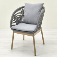 Fauteuil de jardin de luxe gris en corde, aspect bois, chaise de salle à manger en aluminium pour terrasse, mobilier d'extérieur confortable toutes saisons pour hôtel et villa