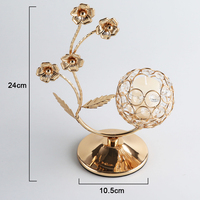 Magnifique support de bougie en verre floral avec paillettes dorées et cristaux pour mariage et fête / Chandelier