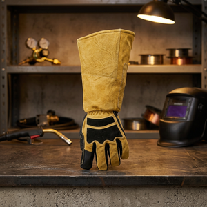 Leather Heat Resistant Safety <b>Gloves</b> 14 Inch Straight Cuff Anti-Heat Abrasion Resistance Full Texture - Product Image 3
