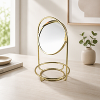 Ensemble de miroir de courtoisie rond avec plateau de rangement 360 °   Miroir de maquillage de haute qualité avec cadre doré rotatif, personnalisé, pour table de toilette