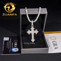 Pendentif Croix Luxe Moissanite VVS Sertie de Diamants, Argent 925, Bijoux Hip Hop, Pendentif Croix Moissanite Personnalisé
