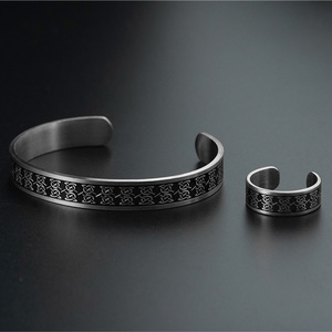 Wholesale Vintage Unisex Jewelry Bracelets Arabic Words Silver Stainless Steel Cuff <b>Bangle</b> BraceletJewelry <b>Set</b> - Product Image 6