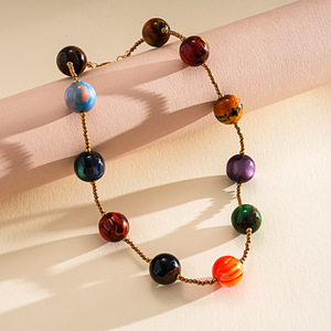 Collier vintage en perles de verre et résine effet ombré, pour femme, bijou de luxe coloré et original, chaîne de clavicule - Product Image 4