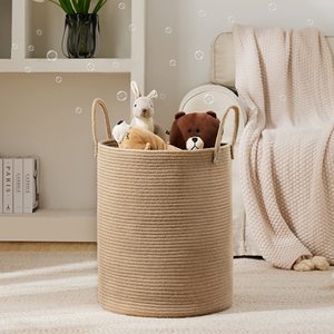 Panier à linge en corde de jute, panier à linge haut, panier pour bébé pour ranger les couvertures dans la chambre - Grand - Jute - Product Image 1