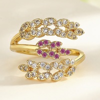 Oreille De Blé Purrple 18K Plaqué Or Anneaux Arbre Feuille Feuilles Oreilles Bijoux De Mode Zircon Anneau Pour Les Femmes