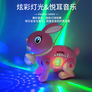 Jouet lapin sauteur électrique 16cm lumineux musical avec corde pour enfants en plastique unisexe - Product Image 2