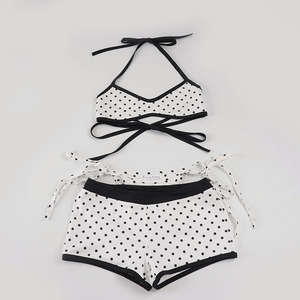 Conjunto de Bikini Vintage de lunares para mujer, Top Halter con lazo lateral, traje de baño de dos piezas para playa - Product Image 6