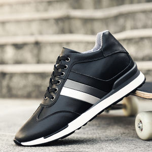 Men's Four Seasons Casual <b>Shoes</b> 8cm Invisible <b>Height</b> <b>Increase</b> Breathable Mesh Lining Youth Versatile Sports Cowhide White - Product Image 2