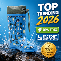 Bottes de pluie en caoutchouc naturel pour garçons, imprimé monstre, col à cordon, imperméables, antidérapantes, bottes Wellington pour enfants, support OEM ODM