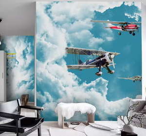 Autocollant de décoration d'avion 3D Sky Clouds pour chambre de garçon-Peel and Stick Roll | Papier peint expédition rapide - Product Image 4